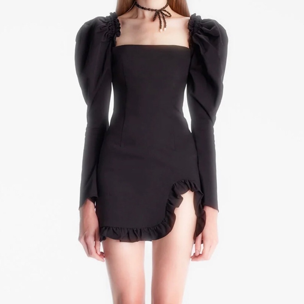 NWT Black NAIA Rhia Cotton Puffy Sleeve Mini Dress Size L